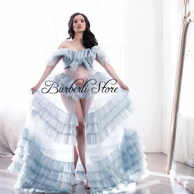 

Pretty Off The Shoulder Ruffles Tiered Tulle Pregnant Women Dresses For Photoshoot Summer Maternity Dresses Long Robe Vestidos