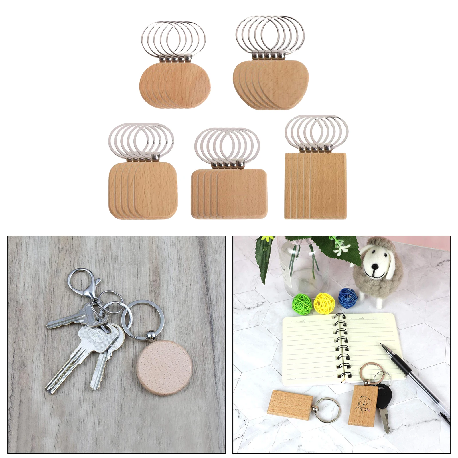 25/100Pieces Blank Wooden Key Chain Diy Wood Keychain Rings Key Tags Jewelry Findings Craft