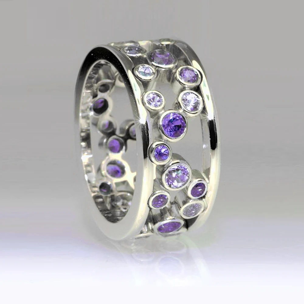 Huitan Fashion Hollowed Circle Women Simple Band Ring White/Blue Zircon Anniversary Gift for Lady Unique Birthday Present Rings image 4