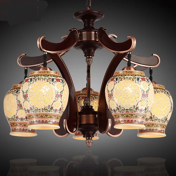 Ancient Chinese ceramic living room lights Jingdezhen ceramic classical bedroom restaurants pendant lights LO7307