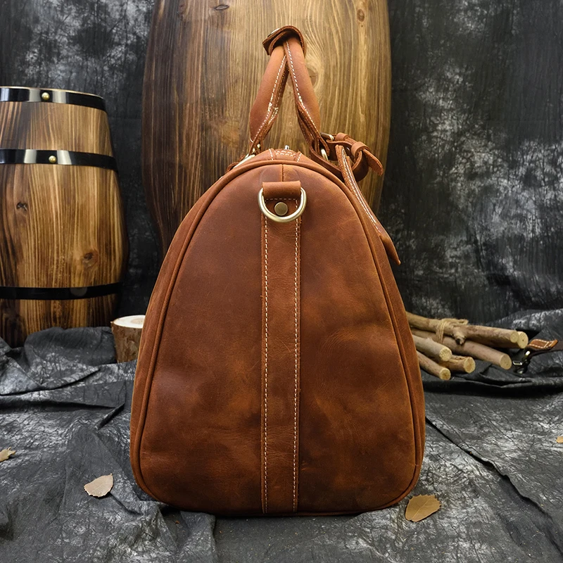 Sac de voyage en cuir véritable pour hommes, sac de voyage Durable en cuir de cheval fou, grande capacité, grand sac à bandoulière pour le week-end