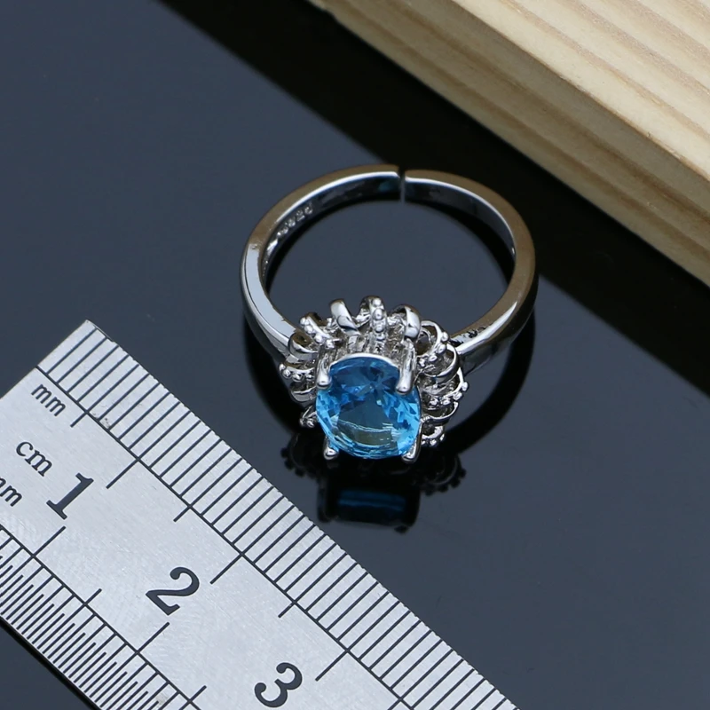 925 Conjuntos de Jóias para Mulheres, Céu Azul Cristal Birthstone, Colar Fashion, Presente para Sua Festa