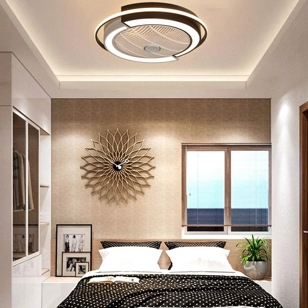 OUKANING 23 Inch Ceiling Fan Light Modern LED Remote Control Semi Flush Mount Chandelier, 3 Colors 3 Speeds Changing