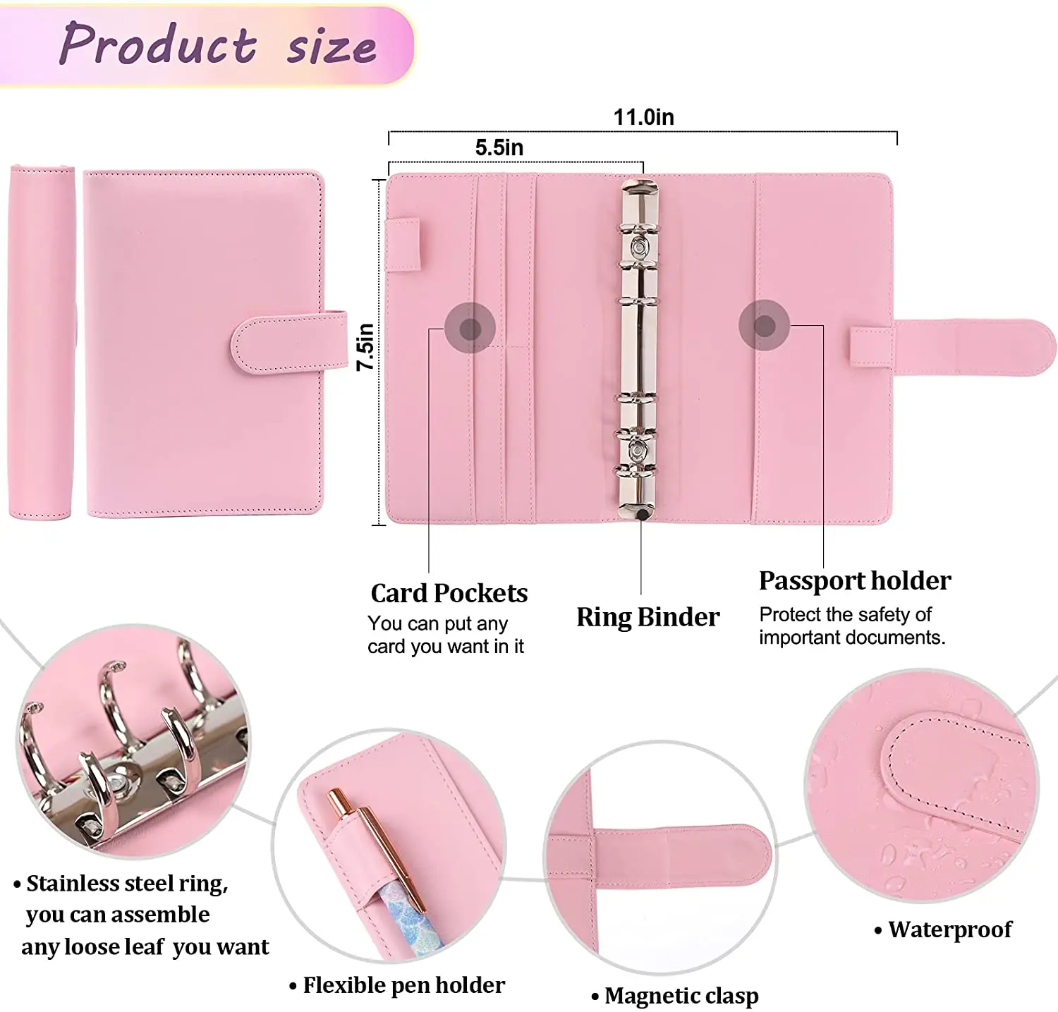 31 Pieces PU Leather Budget Binder Cash Envelope System with 12PCS Budget Money Envelopes and Expense Sheets, 4 Binder Pockets