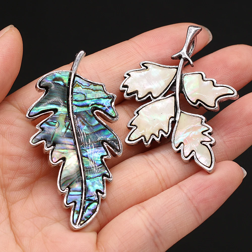 New Natural Alloy Mother of Pearl Abalone Shell Brooch Leaf Shape Charms Pins Unisex Jewelry Gift DIY Pendant Necklace Brooches