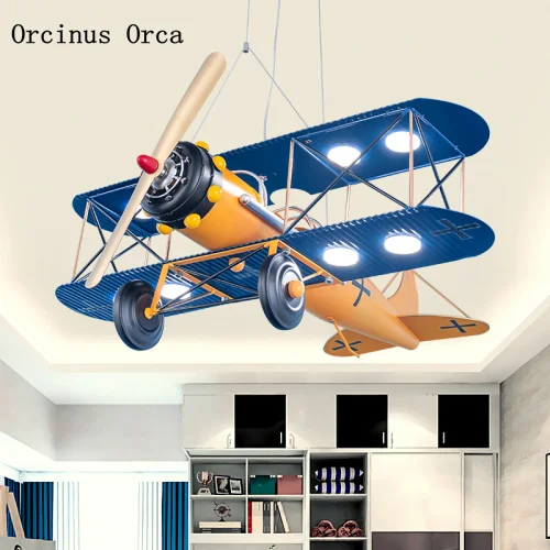 

Color retro airplane chandelier boy bedroom children's room lamp American Creative led iron fighter Chandelier