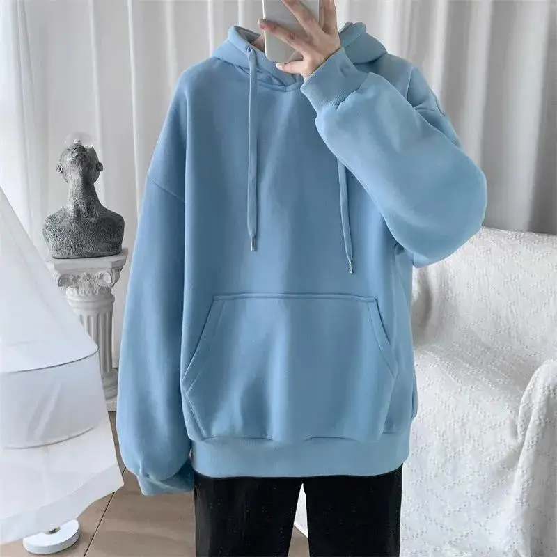 

Solid Blue Mens Hoodies Korean Hip Hop Autumn Thin Clothes Sweatshirt Casual Rock Hoodie Plus Size Clothes Males Japan Hooddie