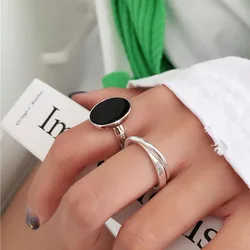 Foxanry Minimalist Silver Color Rings for Women Couples Fashion Creative Cross Geometric Handmade Party Jewelry Gifts