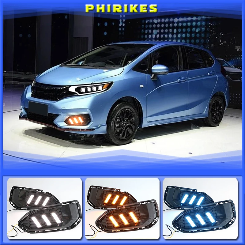 

2pcs For Honda jazz fit 2018 2019 LED DRL Daytime Running Lights Daylight Fog Lamp Cover With Turn signal lamp