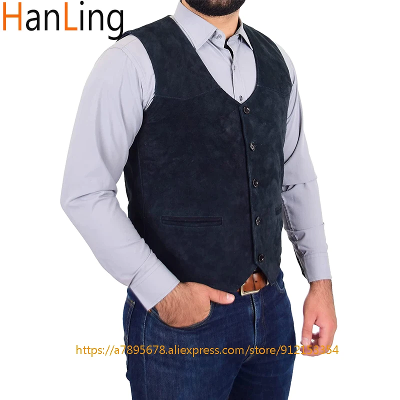 Men's Suede Suit Vest Steampunk Casual Western-Style Waistcoat жилетка мужская