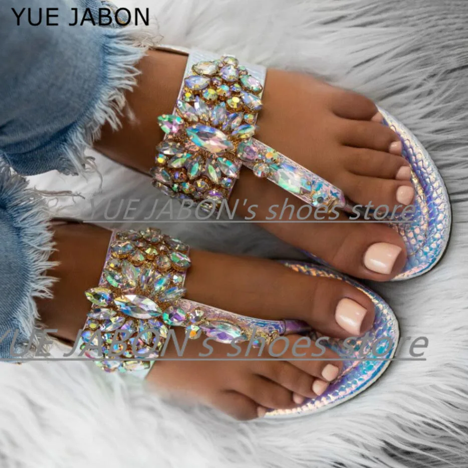 2024 woman sandals women Rhinestones Flat Sandals Thong Crystal Flip Flops sandals gladiator sandals Beach Casual Ladies Shoes