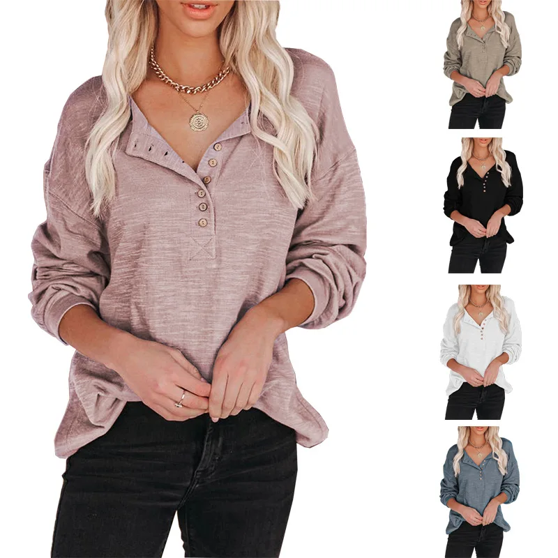 

Women's Autumn and Winter 2021 New Solid Color Breasted Lantern Sleeve Casual Long-Sleeved Top for Women