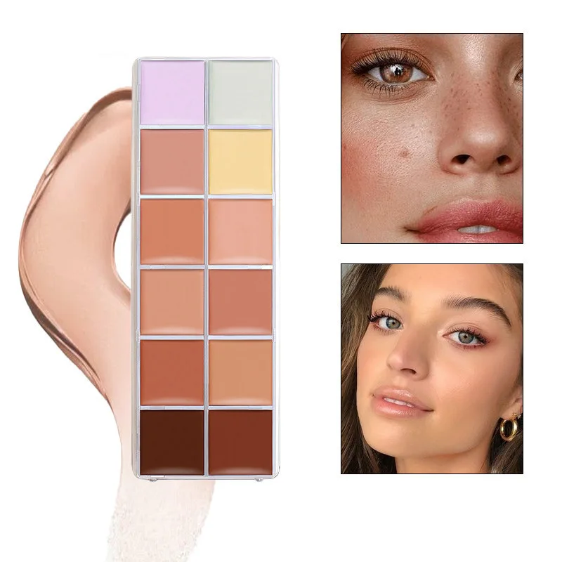 Paleta de Base para corrector facial, 12 colores, paleta de contorno de cobertura completa, maquillaje, crema correctora, Etiqueta Privada, cosméticos, venta al por mayor