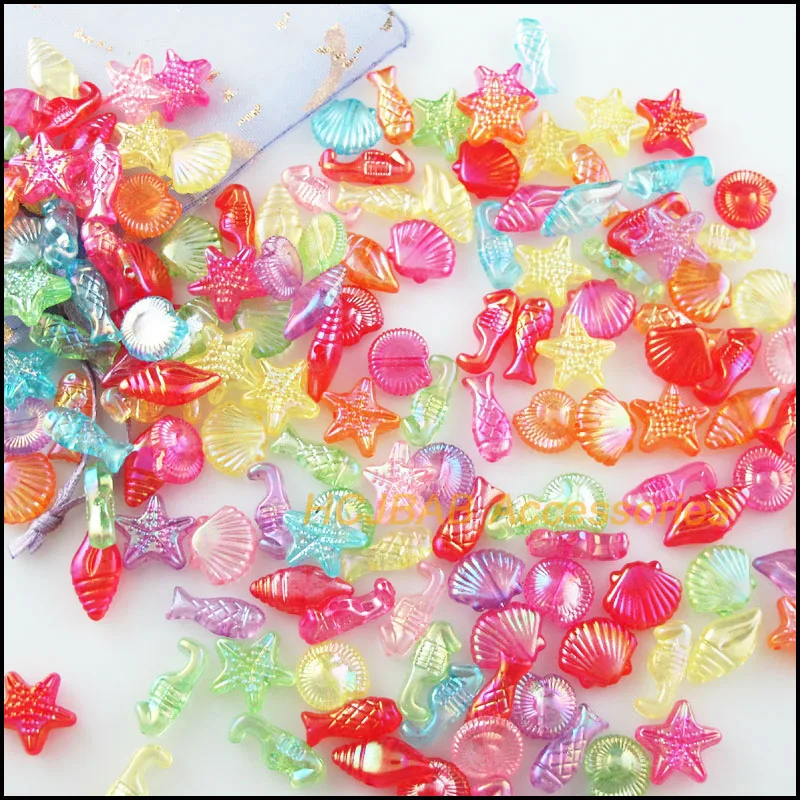 120Pcs Mixed Acrylic Plastic Marine Animals Spacer Beads Charms 12mm-15mm