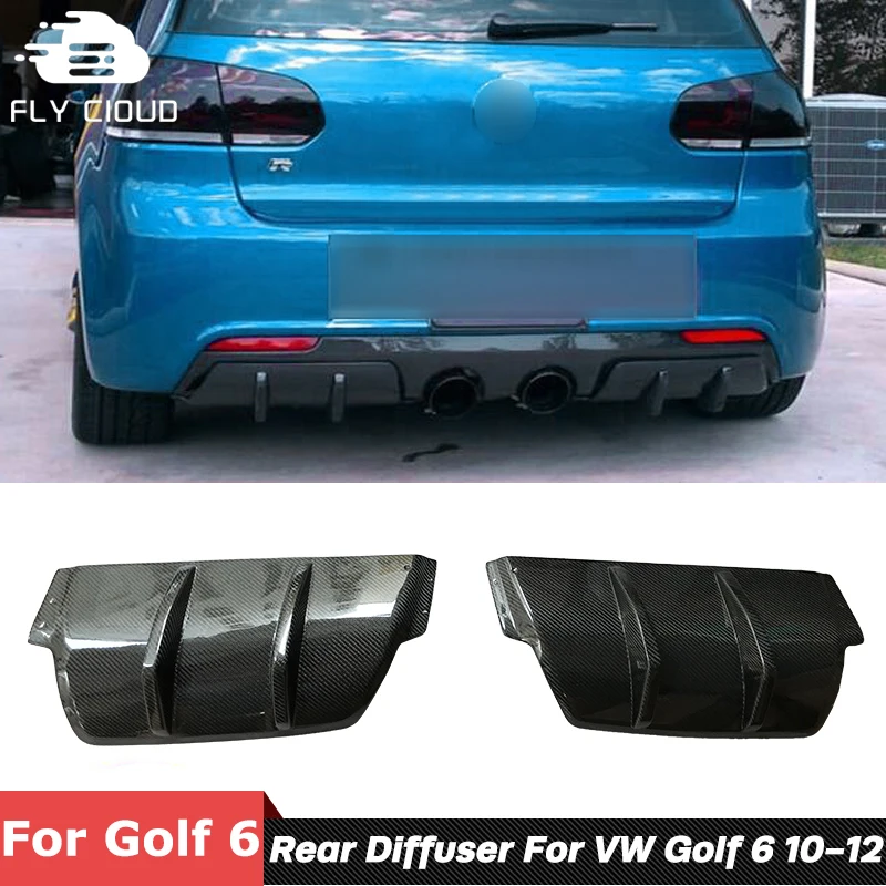 2 PCS Carbon Fiber Material Rear Spoiler Bumper Lip Chin Diffuser For VW Golf 6 R20 Car Body Kit Tuning 2010-2012