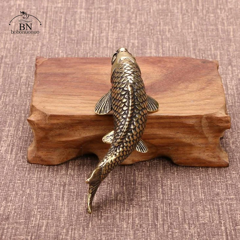 Solid Brass Fish Figurines Miniatures Vintage Feng Shui Desktop Ornament Craft Simulation Carp Incense burner Home Decoration