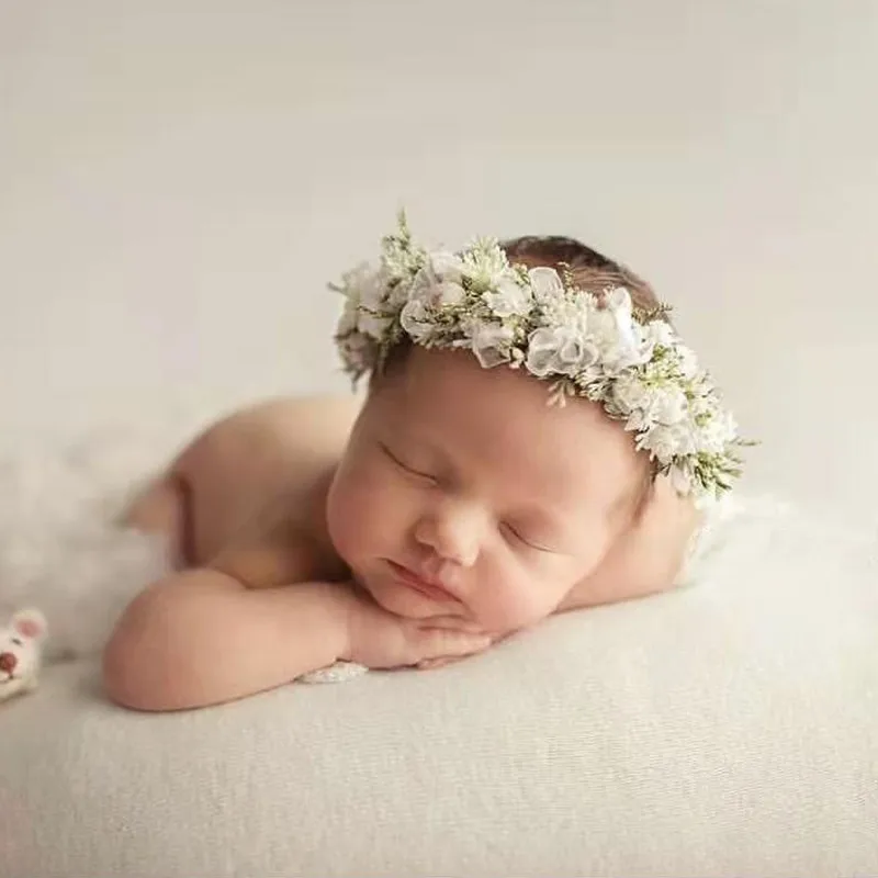 Accesorios de fotografía para recién nacido, diadema de bebé, tocado de foto de bebé de luna llena, diadema de flores hecha a mano