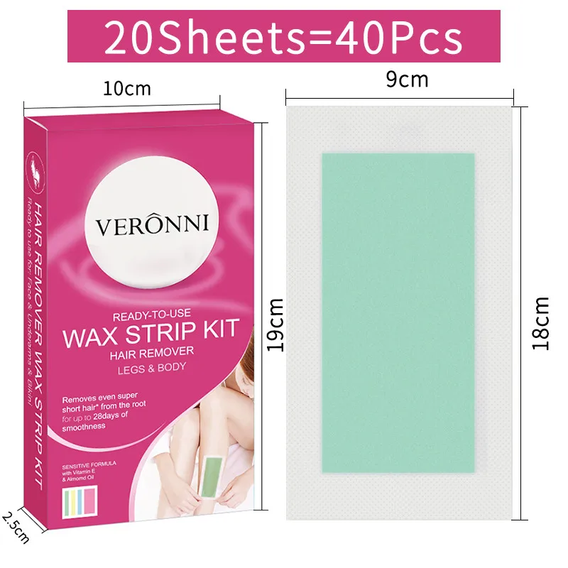 VERONNI 20 Pairs Double Side Wax Strips Face Body Hair Removal Remover Nonwomen Wax Papers Depilator