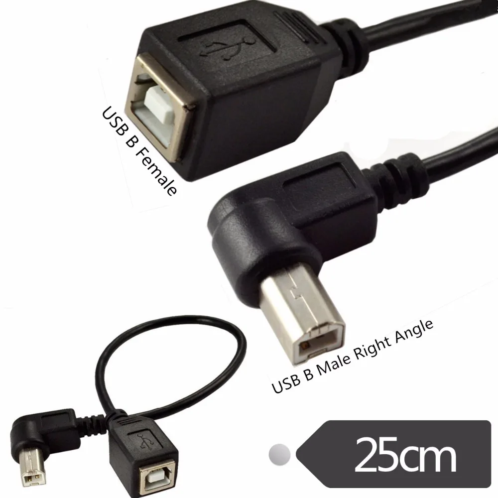 High Speed 25CM M/F USB 2.0 Type B Male to Female Right Angle Extension Data Cable Panel Mount For Printer Cable
