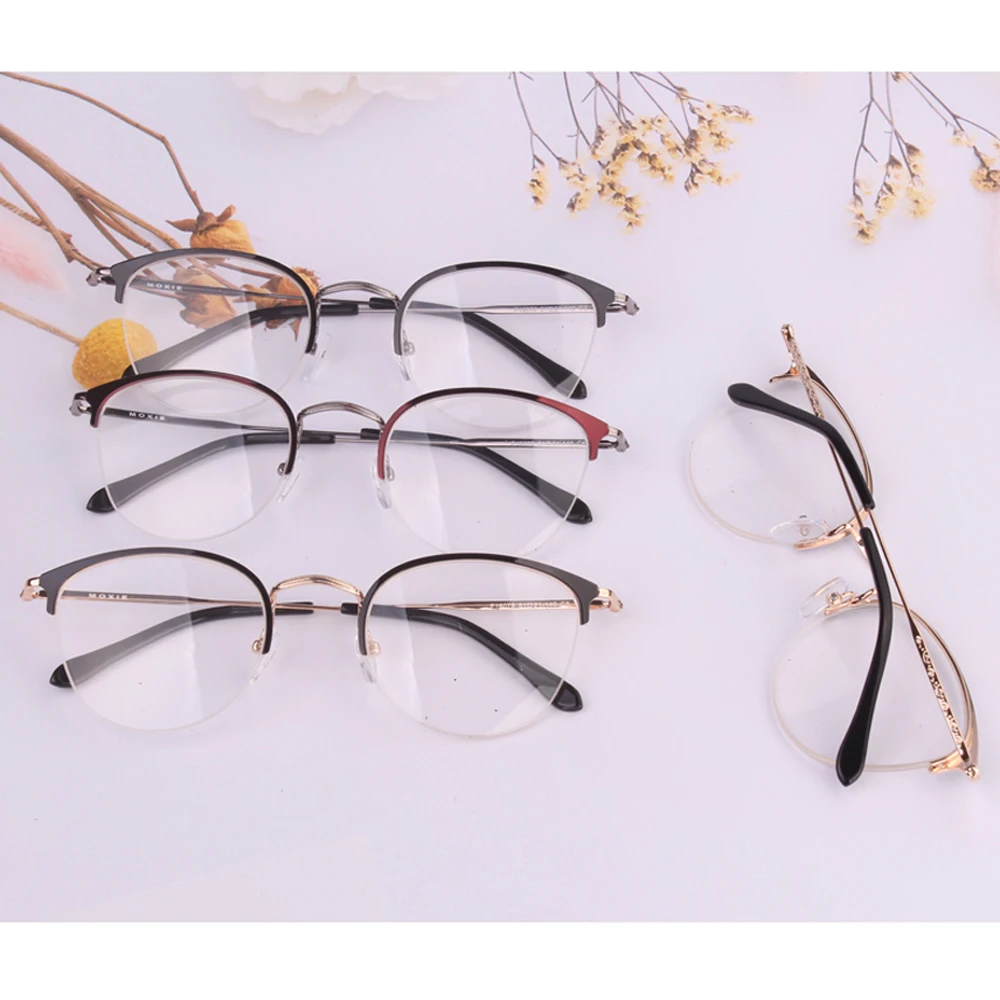 

Wholesale new round optical frames half rim glasses women gold gun wine can put prescription myopia lens super light 2021 hot