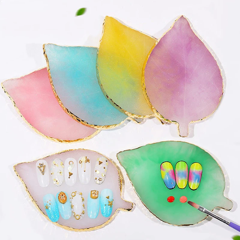 

1Pcs Natural Resin Agate Nail Color Palette Leaf-like Plate Showing Shelf Resin Stone Display for Color Mixing Display Nail Tool