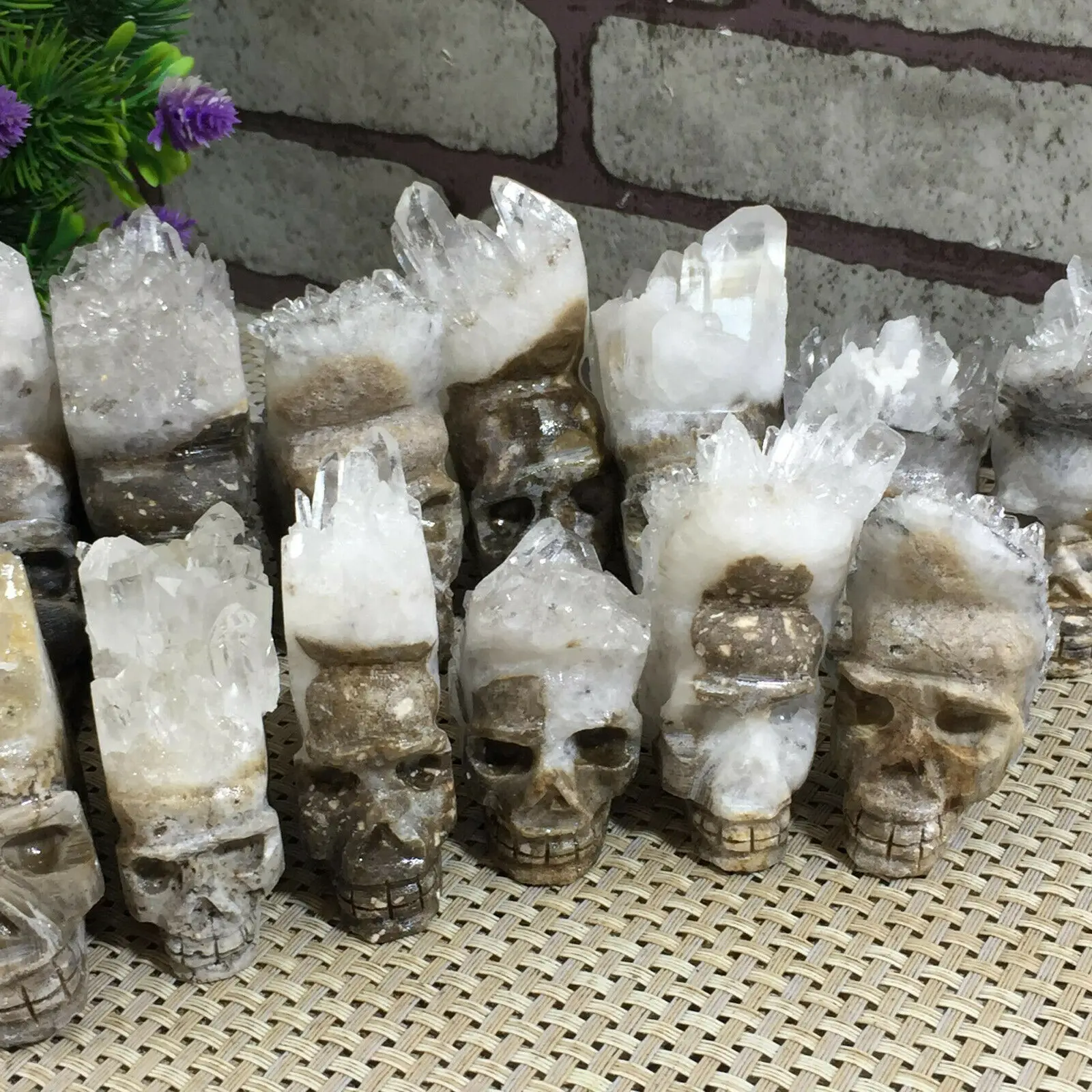 1pcs Natural white crystal clusters of mineral samples hand carved skulls