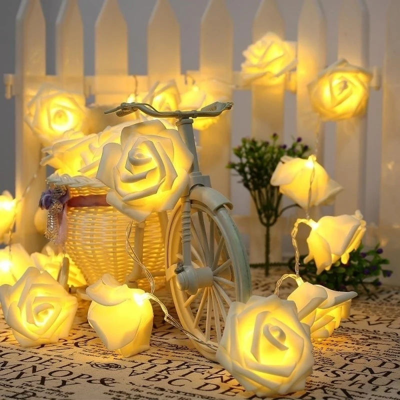 20 LEDs Rose Flower Fairy String Lights Battery Powered Romantic Floral Lamp Wedding Valentine's Day Event Party Garland Decor