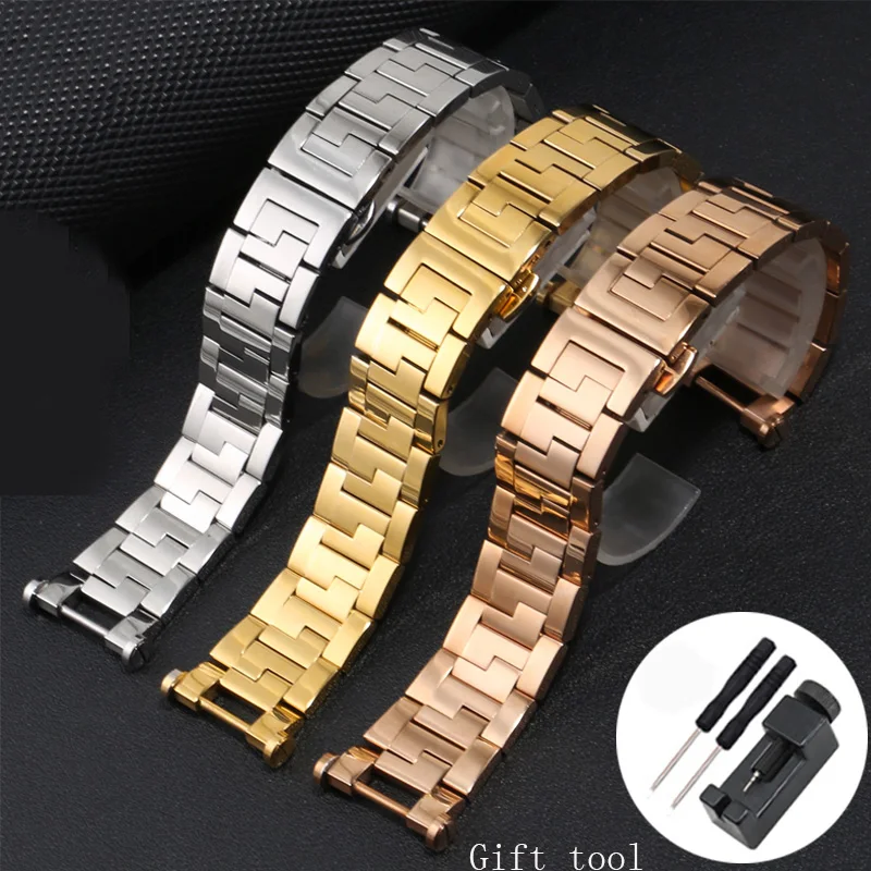 

Stainless Steel Watchband Replacement Metal Belt For Versace Gucci Rose Gold Women's Concave interface Watch Chain 20x11mm