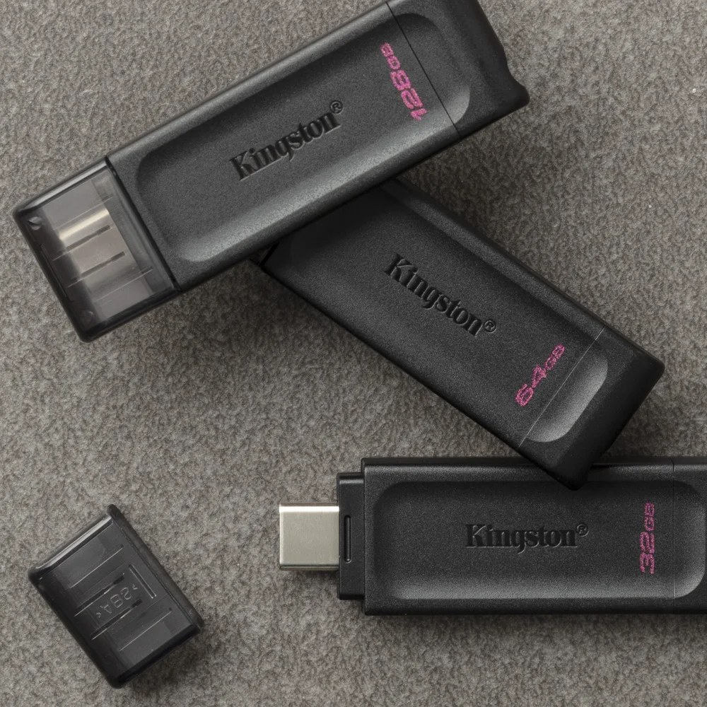 Kingston-unidad Flash USB C, DT70, 32GB, 64GB, 128GB, USB 3,2, Gen 1, Pen Drive tipo c para portátiles, tabletas y teléfonos inteligentes