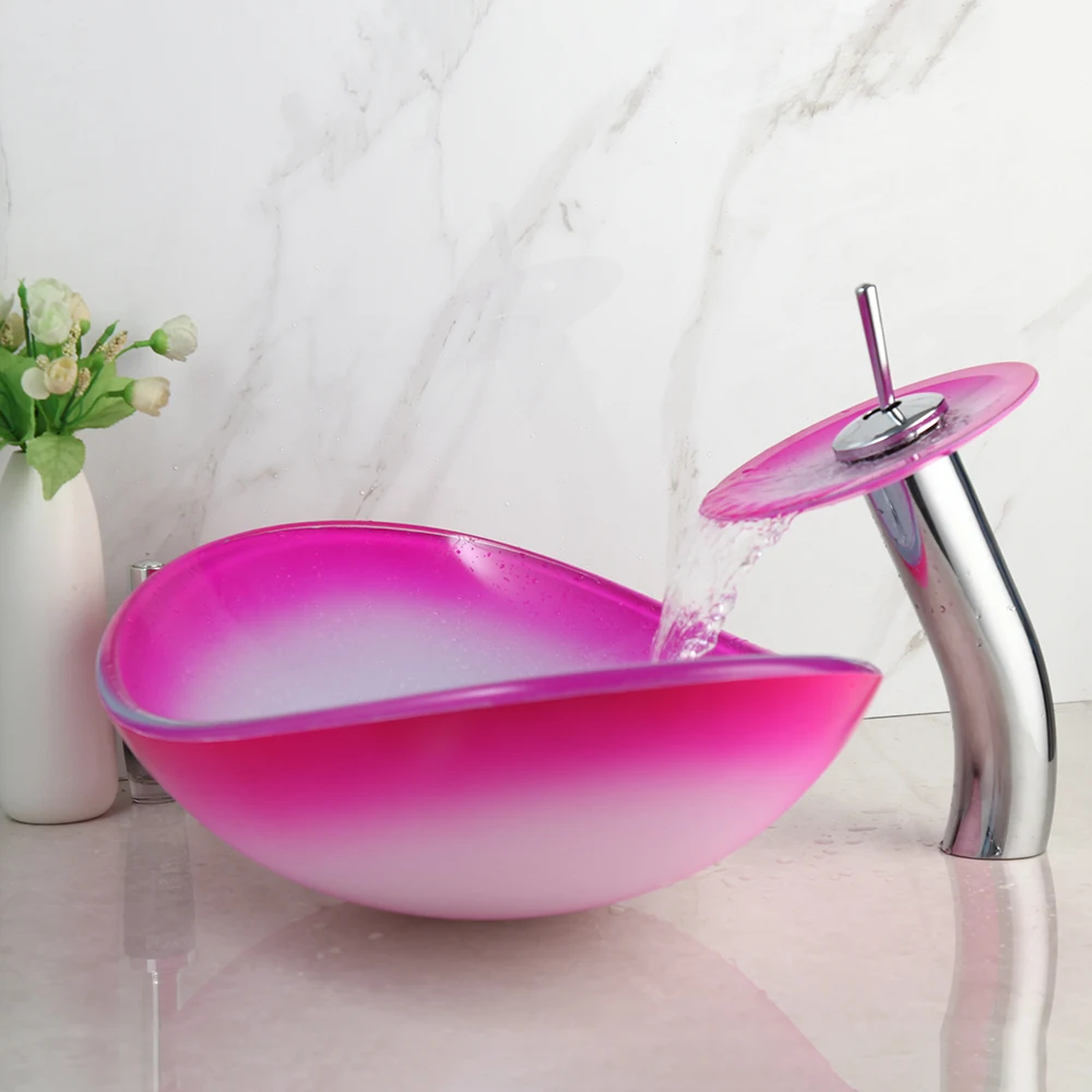 Imagem -05 - Zappo-rosa Pia de Bacia de Vidro Temperado Lavatório Torneira Combo Banheiro Counter Top Bowl Lavabo Vanity Sink Mixer Set