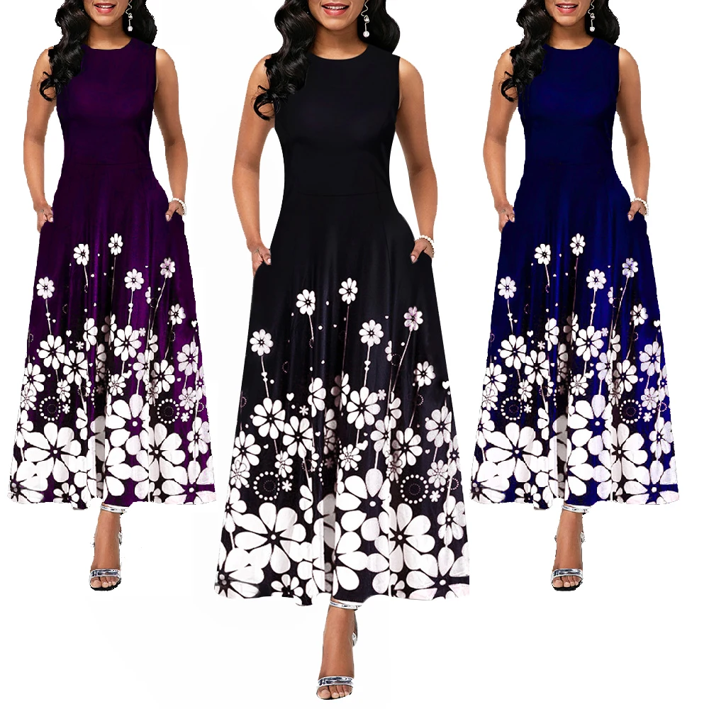 New Spring Sleeveless Long Dresses Women Fashion Print Elegant Style Office Ladies Casual Restoring Ancient Ways femme robe