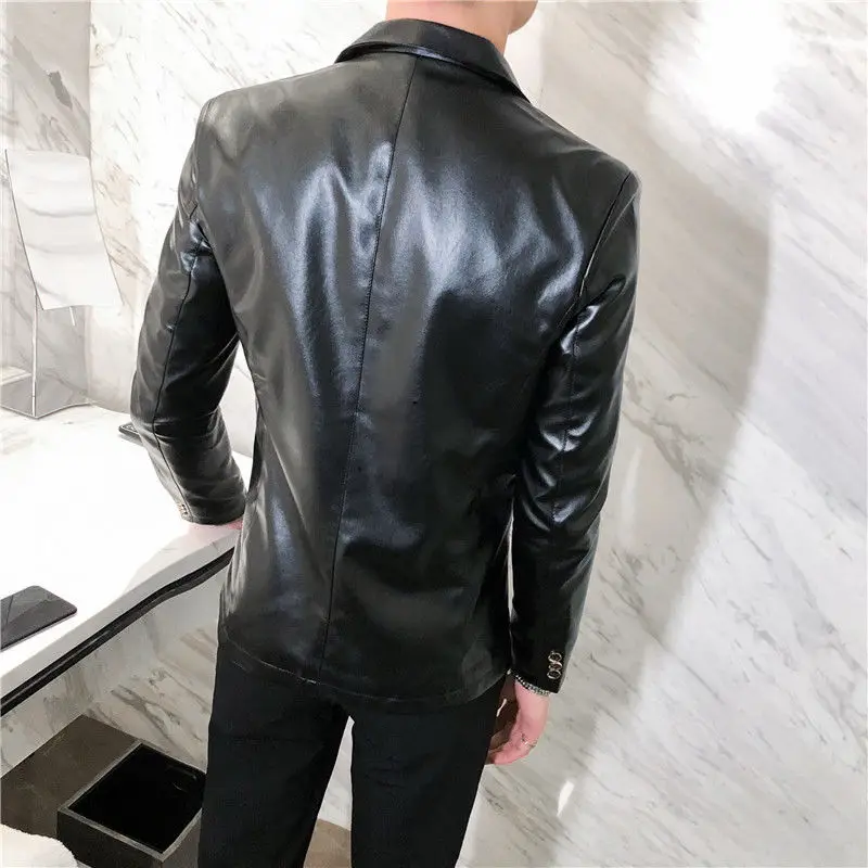 Blazer en cuir pour hommes, costume coréen, Slim, élégant, automne hiver 2020