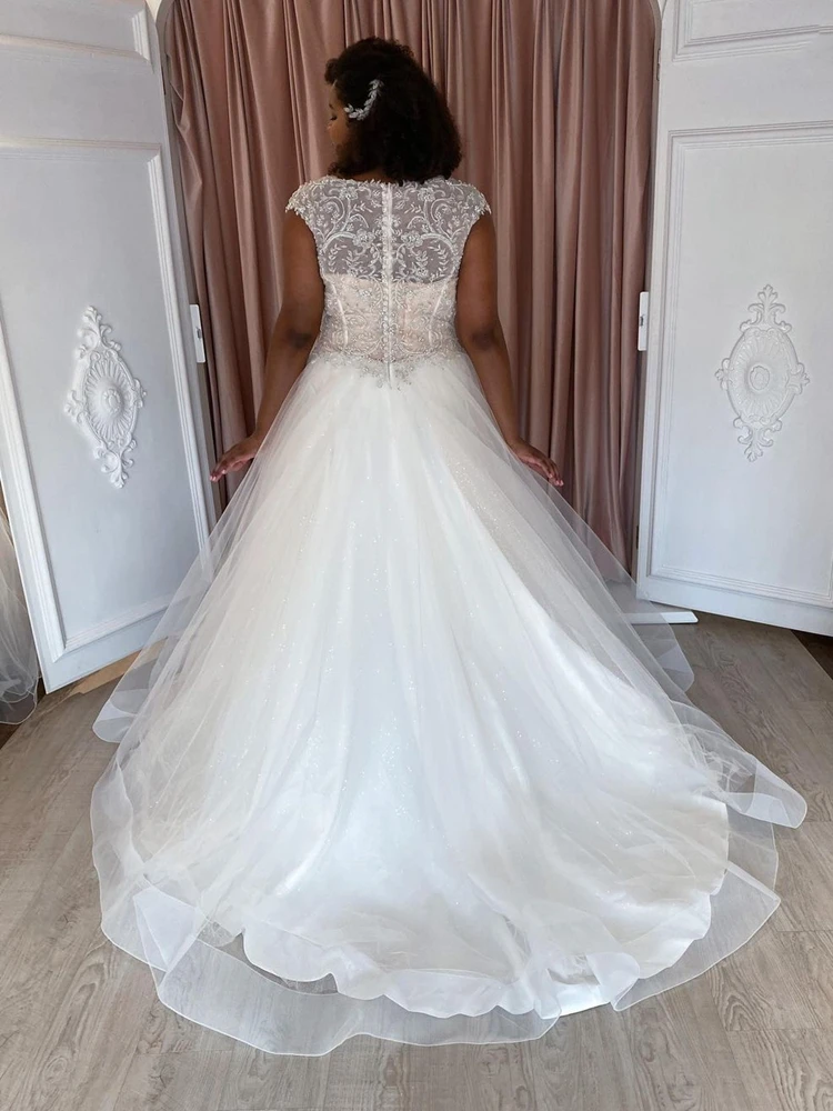 Robe de mariée bohème à col en V, appliques en dentelle, pois, dos nu, tension ficicide, tulle, train court, robe de mariée, vente chaude