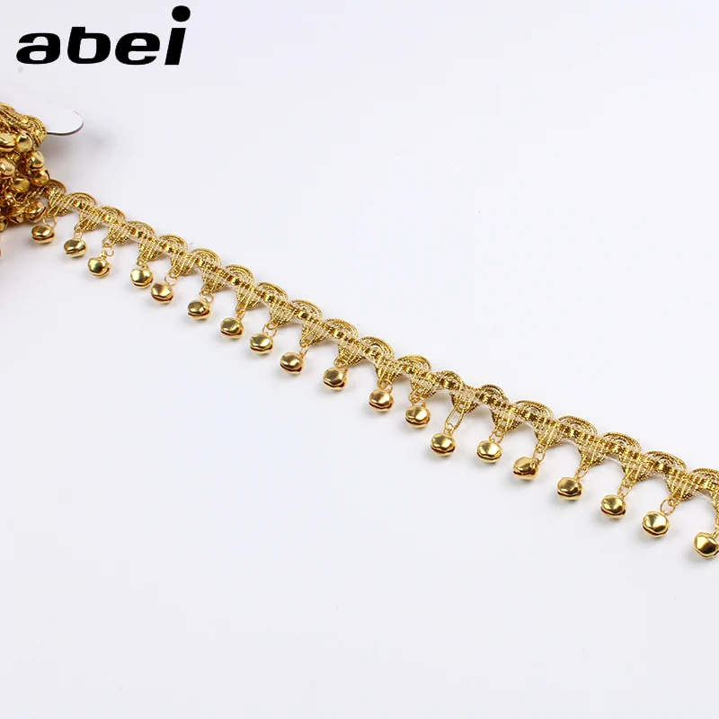 30mm 1yard Gold Bells Fringe Tassel Ribbon Braided Gold Lace Dance Performance Suits Wedding Dress Lace Fabric Accessories