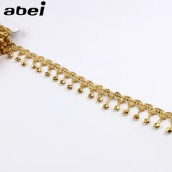 30mm 1yard Gold Bells Fringe Tassel Ribbon Braided Gold Lace Dance Performance Suits Wedding Dress Lace Fabric Accessories