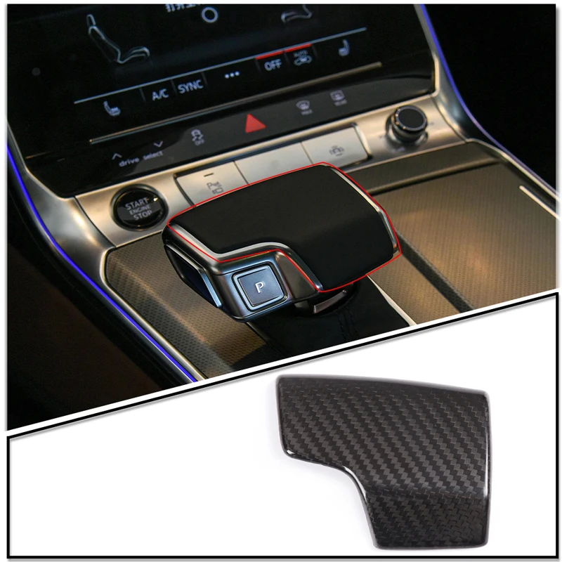 For Audi A6 A7 A8 Q7 Q8 2019-2022 Real Carbon Fiber Car Gear Shift Head Cover Decoration Sticker Car Interior Accessories