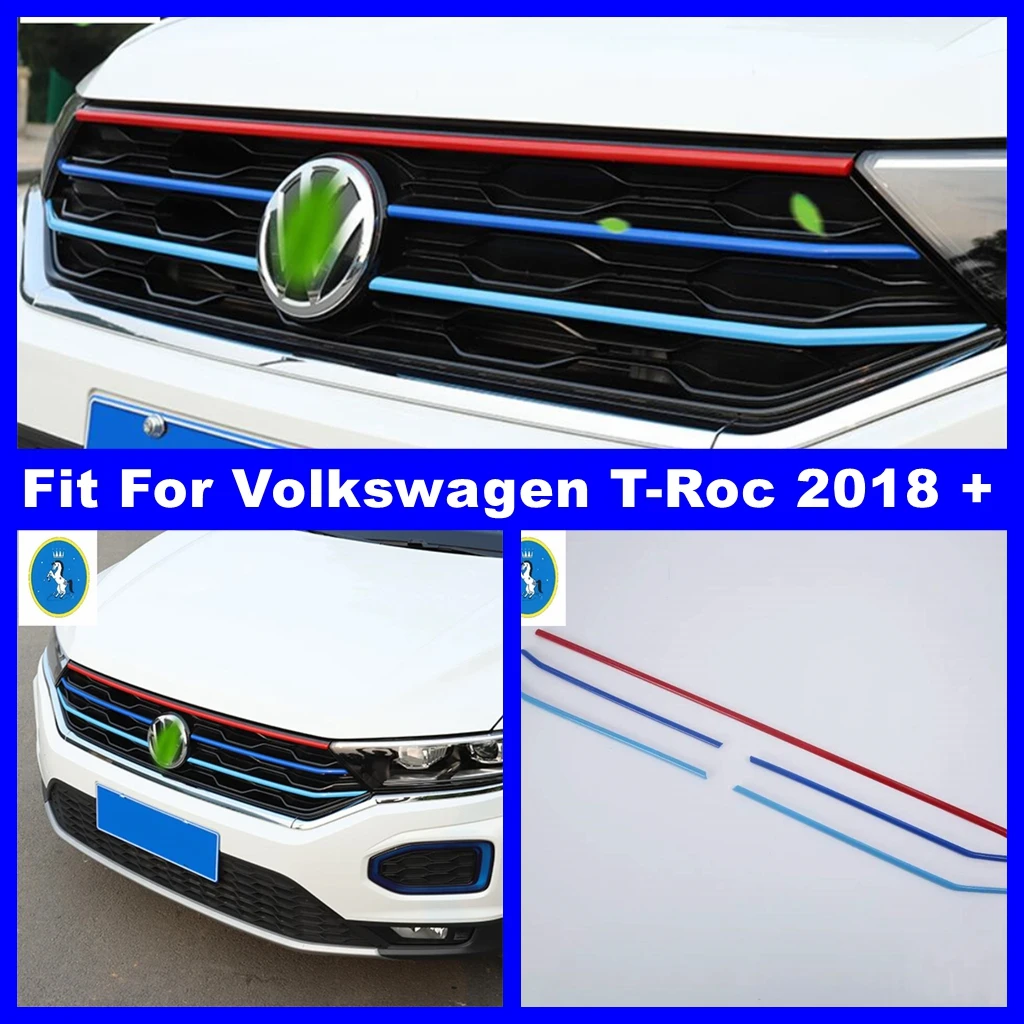 

Front Center Grille Grill Tricolor Decoration Stripes Cover Trim Fit For Volkswagen T-Roc T Roc 2018 - 2021 Exterior Refit Kit