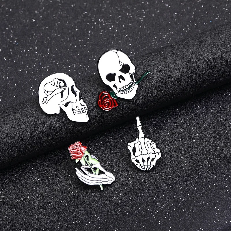 Halloween skull rose alloy badge retro fun brooch hand skeleton pins Holiday costume accessories wholesale