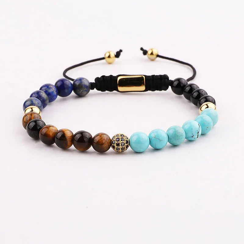 New Coming 6mm Natural Stone Tiger Eye Lapis Lazuli Beads Custom Macrame Bracelet Women Men Jewelry Gift