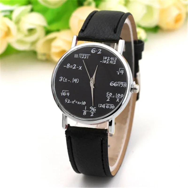 Nice Pop female casual Vogue leather strap quartz mathematical symbol Large Dial Watch