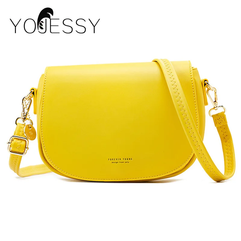 YOJESSY Saddle Bag PU Leather Crossbody Bags For Women Small Mini with Metal Handle Lady Shoulder Messenger Bag Handbags