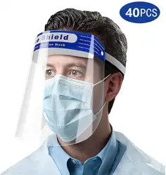 40 pçs/lote Face shield Proteção Anti-virus Shield Dust-proof Ajustável Anti Gota Completa Rosto Capa Máscara Viseira Lavável