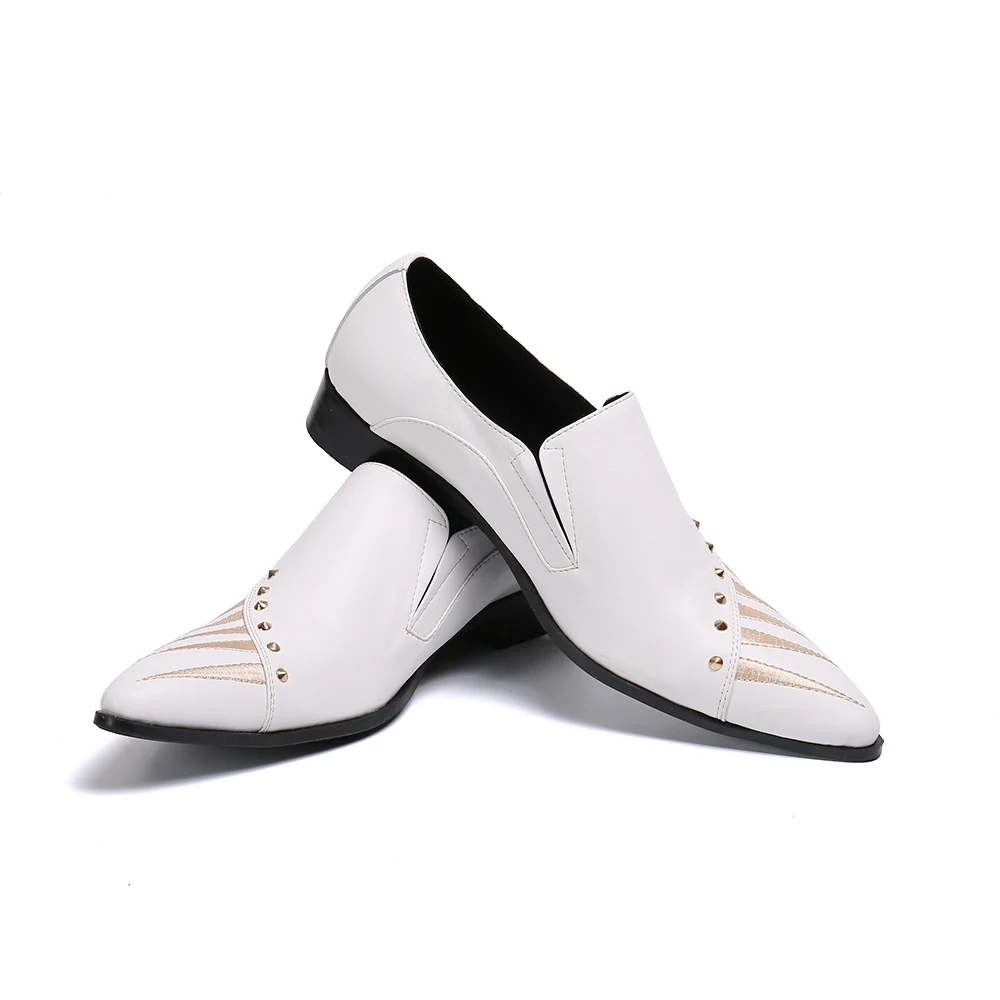 Fashion Elegant White Pointed Toe Man Shoes Business Big Size Formal Party Shoes Classic Cow Leather Prom Wedding Men Shoes