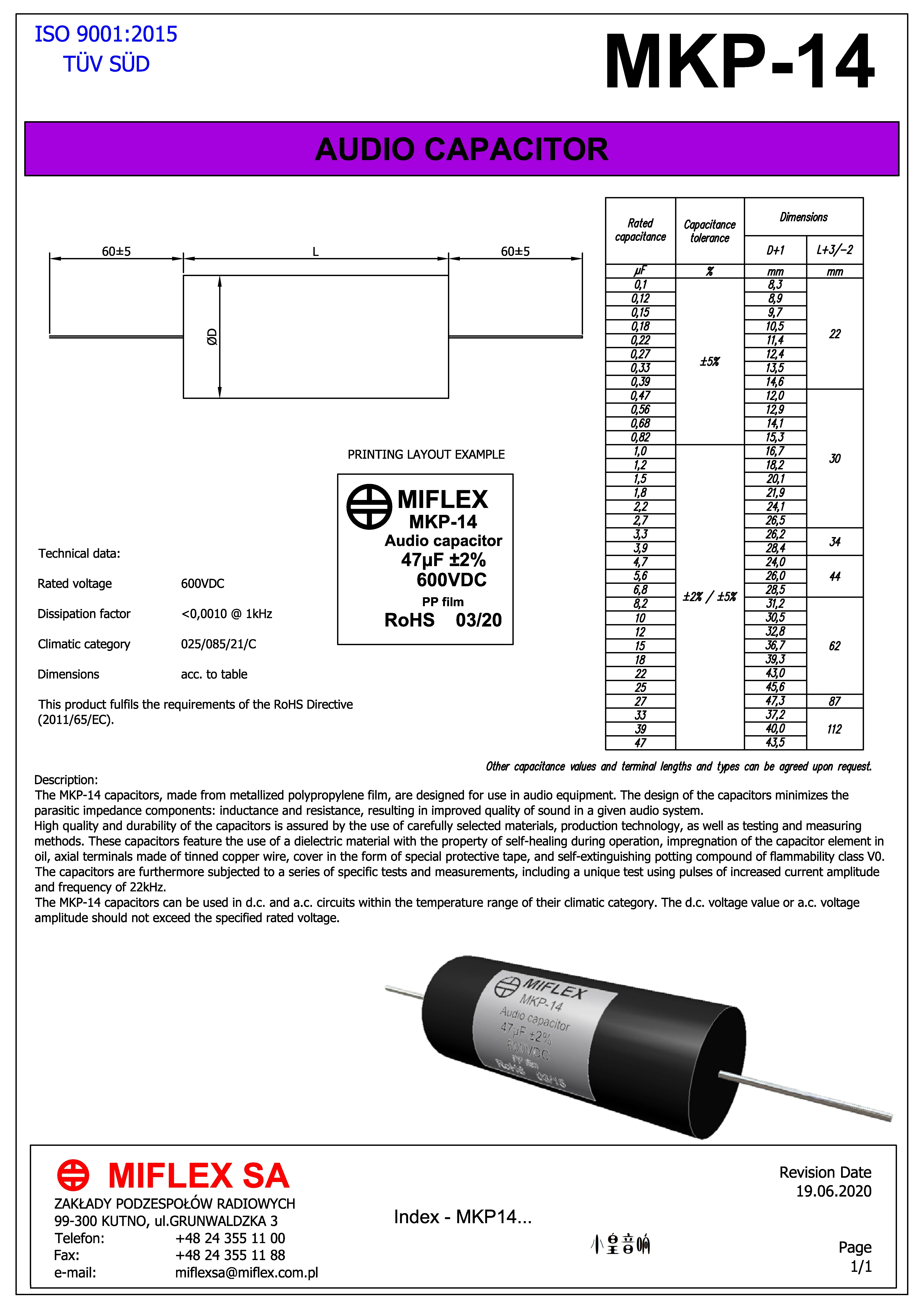 2pcs/lot Poland imports MIFLEX MKP-14 ±2% 600VDC Metallized polypropylene Audio special oil-immersed capacitor free shipping