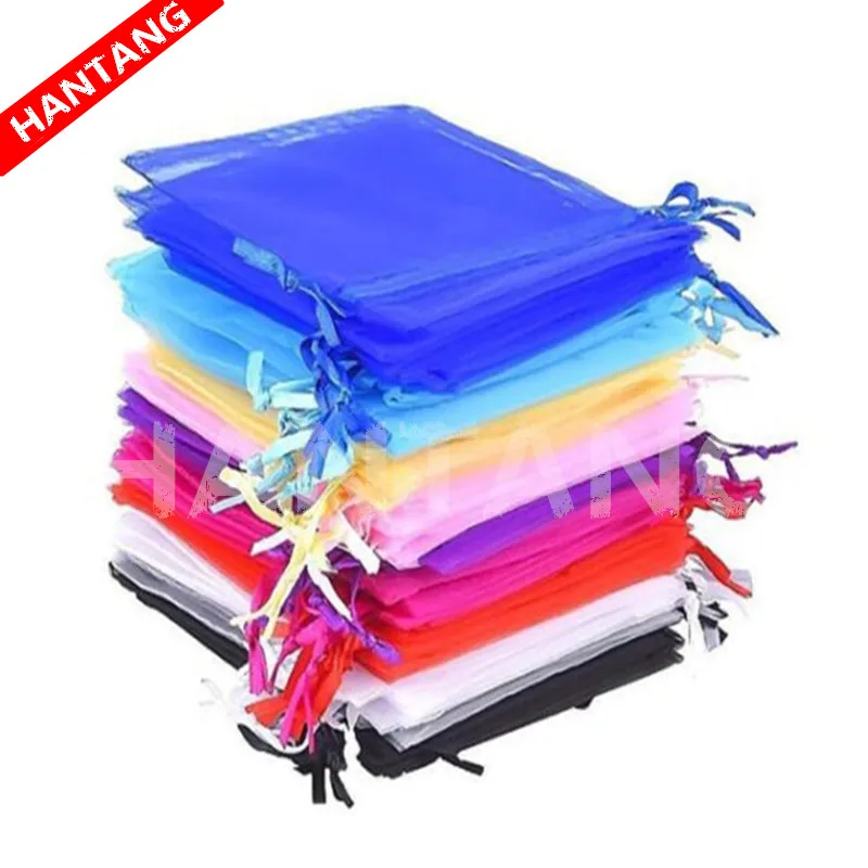 100Pcs Jewelry Bags Packing Drawable Organza Bags 7x9 9x12 10x15 13x18 17x23cm Gift Bag Sachet Organza Wedding/Communion Deco 5z