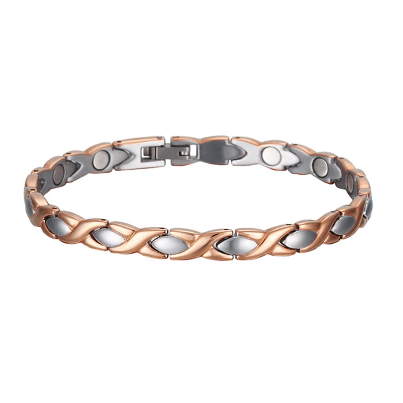 Magnetic Healthy Bracelets Jewellery Stainless Steel Chain For Women Rose Gold Color Cross Energy Bracelet Dropshipping