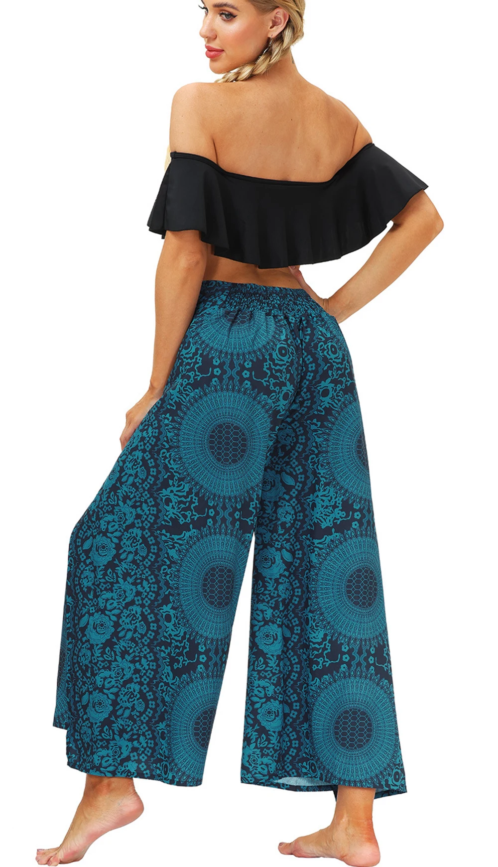 Women’s Split Pants with Wide Leg Training Yoga Pants, Hippie Bohemian Loose Palazzo Aladdin Pants Casual Trousers