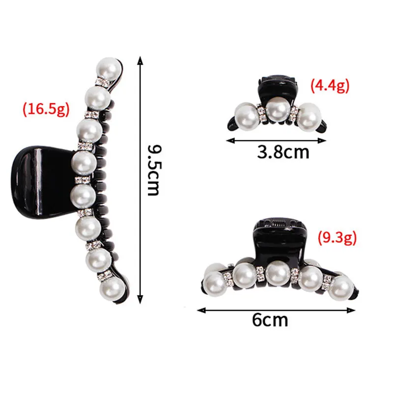 INS Jepit Rambut Hitam Sampanye Mode Jepit Rambut Berlian Imitasi Mutiara Penjepit Kepiting Jepit Rambut Ukuran Besar Kecil Aksesori Rambut Jepit Rambut