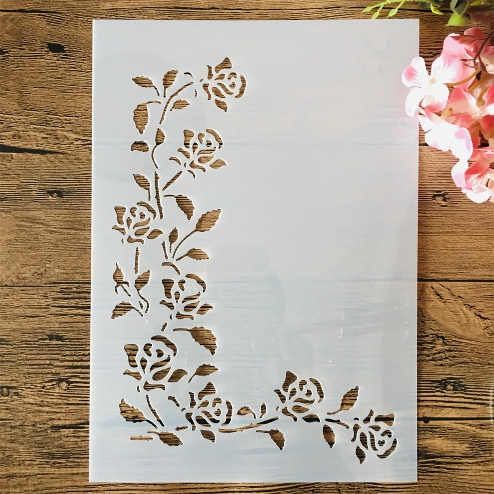 A4 29cm Flower Leaves Half Frame DIY Layering Stencils Wall Painting Scrapbook Coloring Embossing Album Decorative Template
