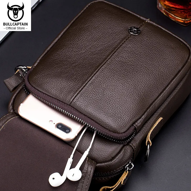 BULLCAPTAIN Men\'s Messenger Bag Leather Bag Vertical Handbag Shoulder Business Casual Retro Vertical Student Mini Cashier